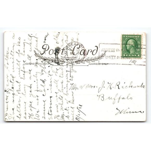 Vintage 1921 Thanksgiving Greetings Lithograph Postcard Scenic Art - Picture 2 of 2